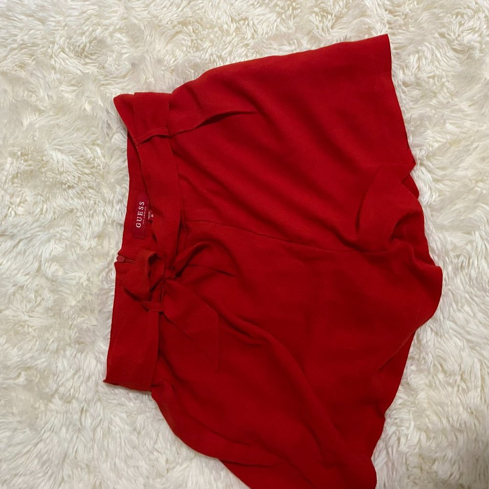 Womens red dress shorts w tie in front